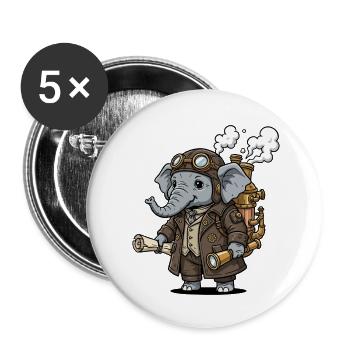 Elephant Explorer Steampunk Steampunk Retro - Buttons klein 25 mm (5er Pack) - Weiß - Vorne