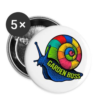 Herr des Gemüsegartens: Der König der Gartenschnecke - Buttons klein 25 mm (5er Pack) - Weiß - Vorne