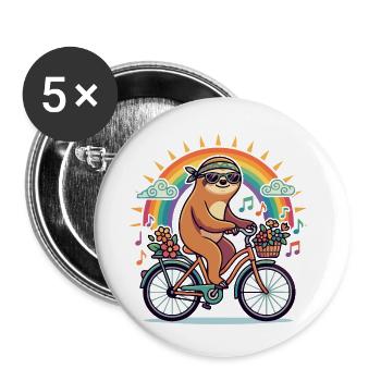 Paresseux de la fleur sur le soleil arc-en-ciel à vélo - Lot de 5 petits badges (25 mm) - blanc - Devant