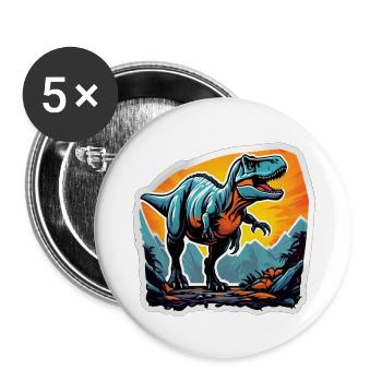 T-Rex au coucher soleil sur montagnes - Lot de 5 petits badges (25 mm) - blanc - Devant