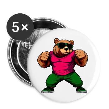 Bären Fitness - Buttons klein 25 mm (5er Pack) - Weiß - Vorne