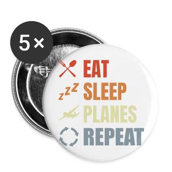 Eat Sleep Planes Repeat - Buttons klein 25 mm (5er Pack) - Weiß - Vorne