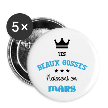 Cadeau naissance bébé garçon Mars Beaux Gosses BG - Lot de 5 petits badges (25 mm) - blanc - Devant
