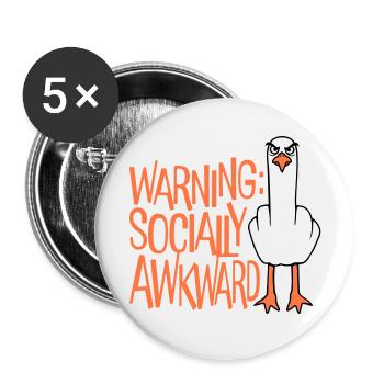 Warning Socially Awkward Möwe Mittelfinger Frech - Buttons klein 25 mm (5er Pack) - Weiß - Vorne