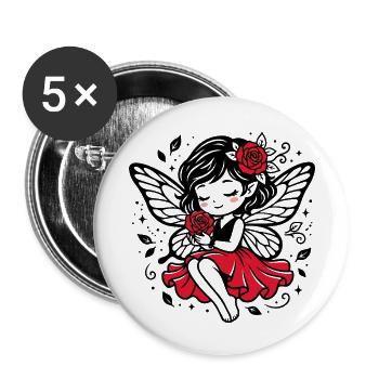 Rosenflügel Fee im Roten Kleid - Buttons klein 25 mm (5er Pack) - Weiß - Vorne