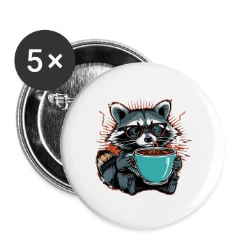 Raton laveur submergé par le café - Lot de 5 petits badges (25 mm) - blanc - Devant