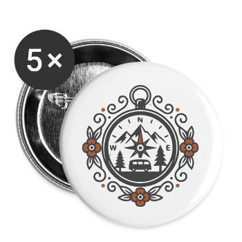 Vintage Vanlife Compass Camping - Lot de 5 petits badges (25 mm) - blanc - Devant