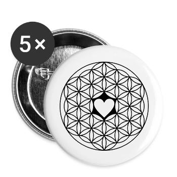 Lebensblume mit Herz schwarz -Achtsamkeit Selfcare - Buttons klein 25 mm (5er Pack) - Weiß - Vorne