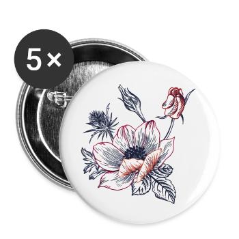 Vintage Blumenstrauß - Buttons klein 25 mm (5er Pack) - Weiß - Vorne