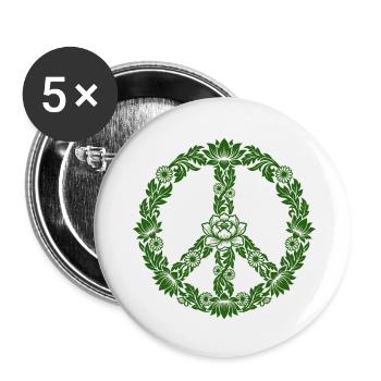 Peace Zeichen Blumen Floral Boho Style - Buttons klein 25 mm (5er Pack) - Weiß - Vorne
