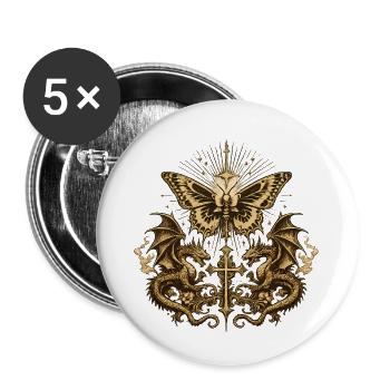 Okkulter Schmetterling mit Drachen – Gothic Dark - Buttons klein 25 mm (5er Pack) - Weiß - Vorne