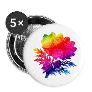 Bunte Blumen Silhouette Regenbogen Design  - Buttons klein 25 mm (5er Pack) - Weiß - Vorne