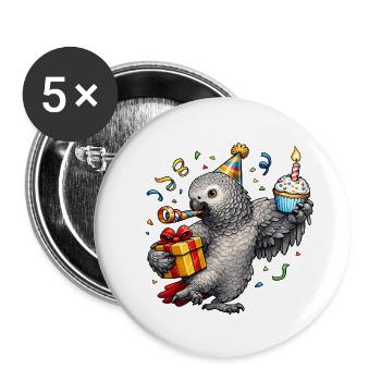 Graupapagei Geburtstag - Buttons klein 25 mm (5er Pack) - Weiß - Vorne