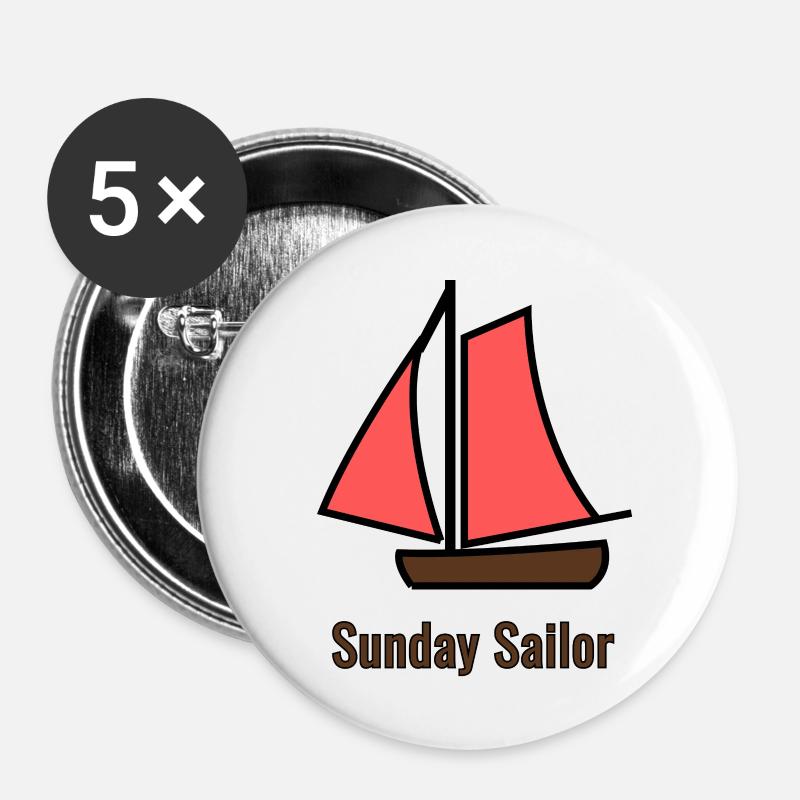 Marin du dimanche - Marin de la Gaffe Rouge - Lot de 5 petits badges (25 mm) - blanc