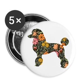 Flower Poodle Dogs Silhouette - Buttons small 1''/25 mm (5-pack) - white - Front