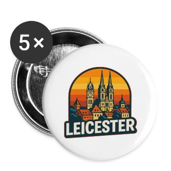 Leicester City Skyline Vintage Retro Sunset - Buttons small 1''/25 mm (5-pack) - white - Front