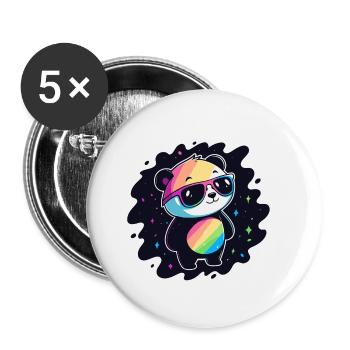 Panda arc-en-ciel galaxie lunettes cool - Lot de 5 petits badges (25 mm) - blanc - Devant