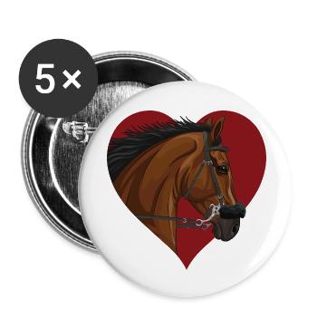 The head of a bay horse and a heart - Buttons small 1''/25 mm (5-pack) - white - Front