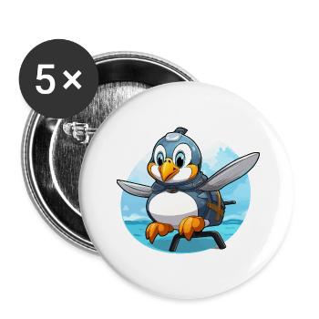 Manchot volant avec sac à dos - Lot de 5 petits badges (25 mm) - blanc - Devant