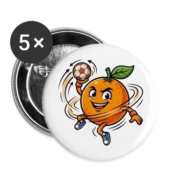 Funny Handball Orange Mascot - Buttons small 1''/25 mm (5-pack) - white - Front