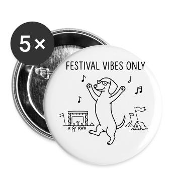 Festival Vibes Dackel Hund Party Feiern Camping - Buttons klein 25 mm (5er Pack) - Weiß - Vorne