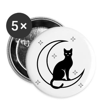 Katze Mond Sterne Silhouette - Buttons klein 25 mm (5er Pack) - Weiß - Vorne