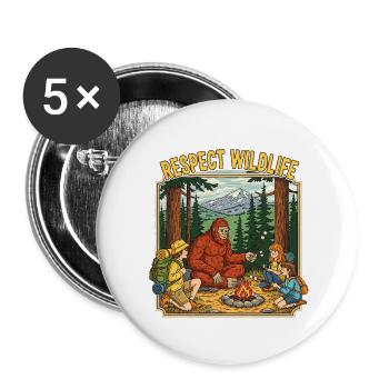 Respect de la faune, feu de camp Bigfoot - Lot de 5 petits badges (25 mm) - blanc - Devant