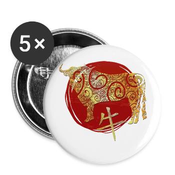 Ox Chinese Zodiac Horoscope - Buttons small 1''/25 mm (5-pack) - white - Front