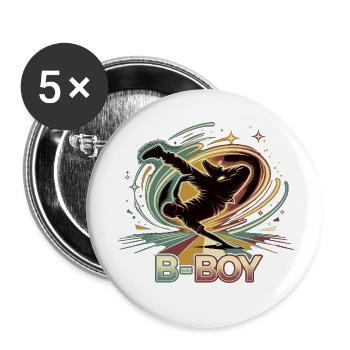 B-Boy Breakdance Hip Hop Tanz Streetstyle - Buttons klein 25 mm (5er Pack) - Weiß - Vorne