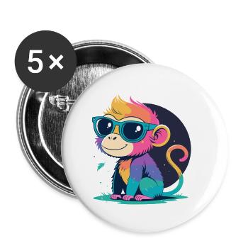 Regenbogenaffe mit Brille - Buttons klein 25 mm (5er Pack) - Weiß - Vorne