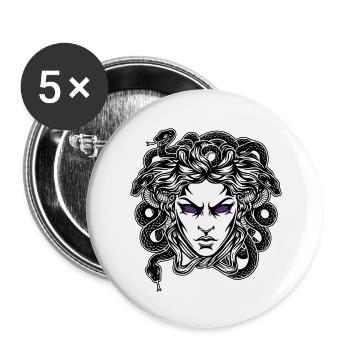 Medusa-Totem-Mythologie Schlangen Lila Augen - Buttons klein 25 mm (5er Pack) - Weiß - Vorne