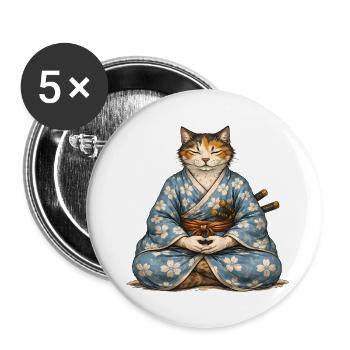 Zen Samurai Cat Meditation Kimono - Buttons small 1''/25 mm (5-pack) - white - Front