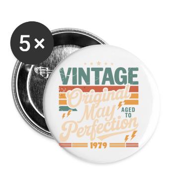Vintage Mai 1979 – Perfektion seit 47 Jahren - Buttons klein 25 mm (5er Pack) - Weiß - Vorne