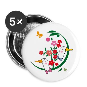 Geese with flowers - Buttons small 1''/25 mm (5-pack) - white - Front