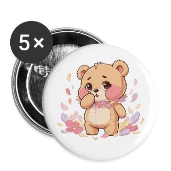 Ours délicat avec une couronne de fleurs - Lot de 5 petits badges (25 mm) - blanc - Devant