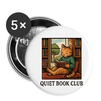 Silent Book Club Cat - Buttons small 1''/25 mm (5-pack) - white - Front