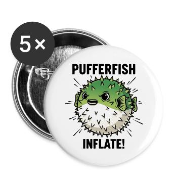 Globe Fish Danger Inflate Black Pufferfish - Buttons small 1''/25 mm (5-pack) - white - Front