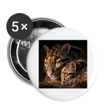 Clouded leopard with cub Loving wildcats - Buttons small 1''/25 mm (5-pack) - white - Front