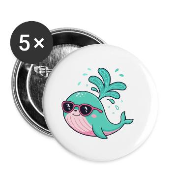 Baleine et Lunettes - Lot de 5 petits badges (25 mm) - blanc - Devant
