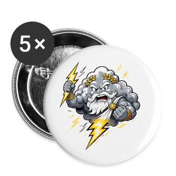 God of Thunder Lightning Cloud Thunderstorm Comic Motif - Buttons small 1''/25 mm (5-pack) - white - Front