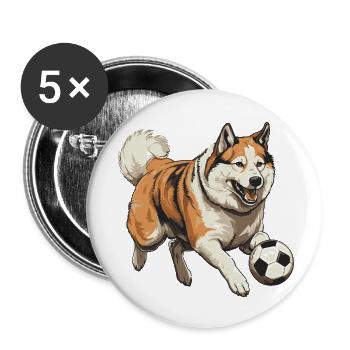 Akita Hund Fussball Team - Buttons klein 25 mm (5er Pack) - Weiß - Vorne