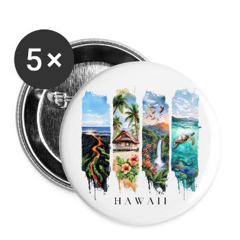 Voyage de vacances à Hawaï – Motif volcan et plage - Lot de 5 petits badges (25 mm) - blanc - Devant