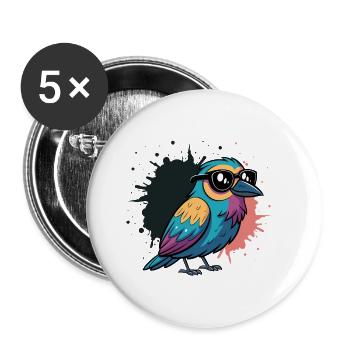 Oiseau coloré cartoon à lunettes - Lot de 5 petits badges (25 mm) - blanc - Devant
