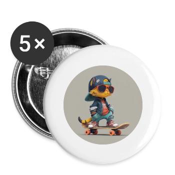 Chat skateur - Lot de 5 petits badges (25 mm) - blanc - Devant