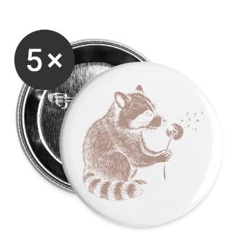 Whimsical Raccoon Dandelion Vintage Sketch Animal - Buttons klein 25 mm (5er Pack) - Weiß - Vorne