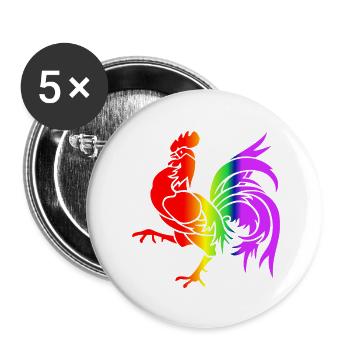 Colorful Rainbow Rooster - Buttons small 1''/25 mm (5-pack) - white - Front
