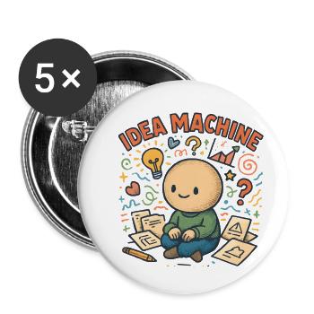 Machine à idées : Jeu créatif du cerveau - Lot de 5 petits badges (25 mm) - blanc - Devant