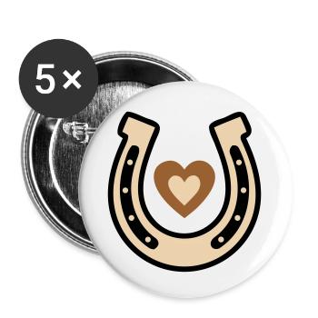 Fer à cheval Cœur Porte-bonheur Équitation - Lot de 5 petits badges (25 mm) - blanc - Devant