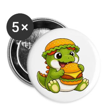 Mignon dessin animé T-Rex, Dino Burger, Reptile de restauration rapide - Lot de 5 petits badges (25 mm) - blanc - Devant