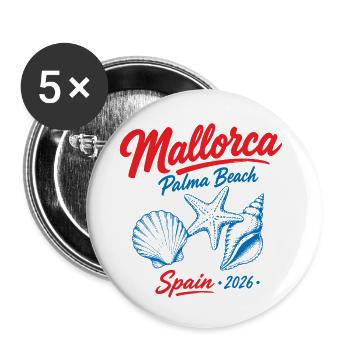 Malle 2026 Mallorca Palma Beach Spain 2026 - Buttons klein 25 mm (5er Pack) - Weiß - Vorne